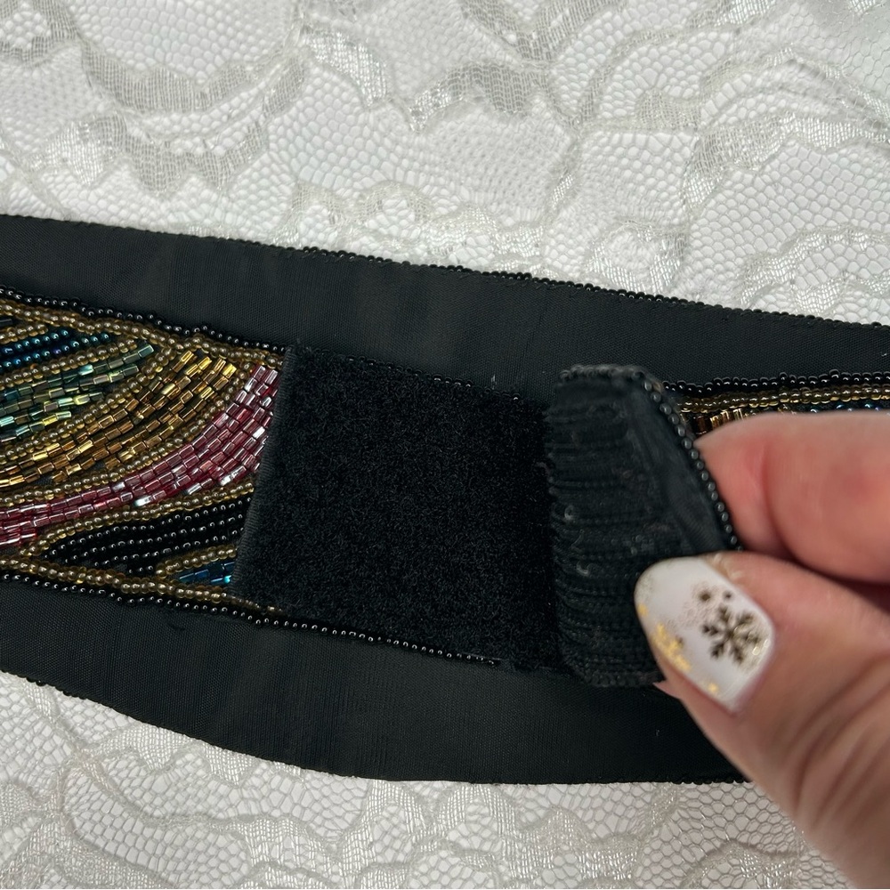 Vintage 80's Beaded Cumberbund Statement Belt Artsy Glamcore Fairy Witchy Goth - Picture 6 of 17